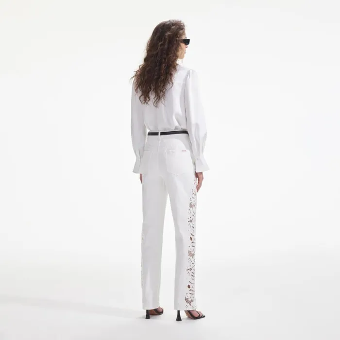 White Cutwork Denim Jeans Women Self Portrait Bottoms White Cutwork Denim Jeans Women Self Portrait Bottoms