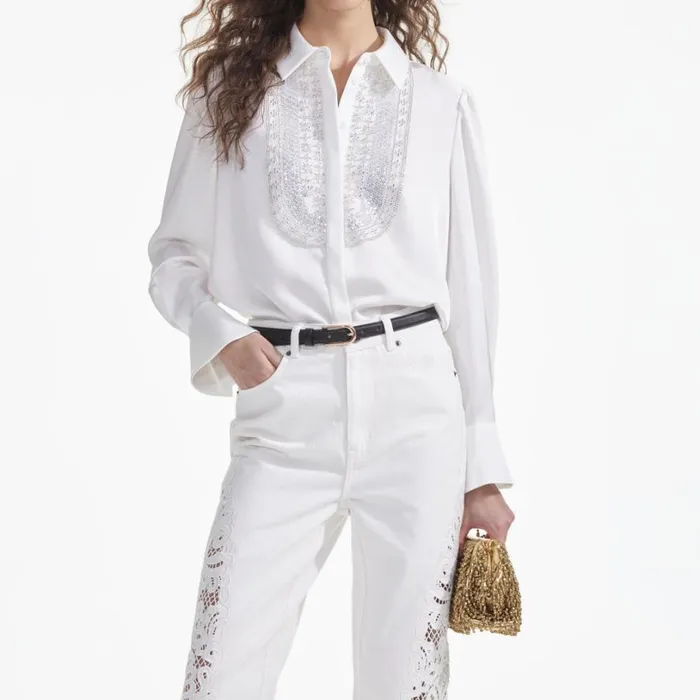 White Cutwork Denim Jeans Women Self Portrait Bottoms White Cutwork Denim Jeans Women Self Portrait Bottoms