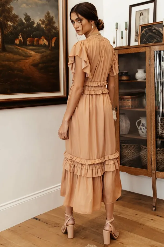 Willa Ruffle Dress In Peach Peach Women Bohme Dresses