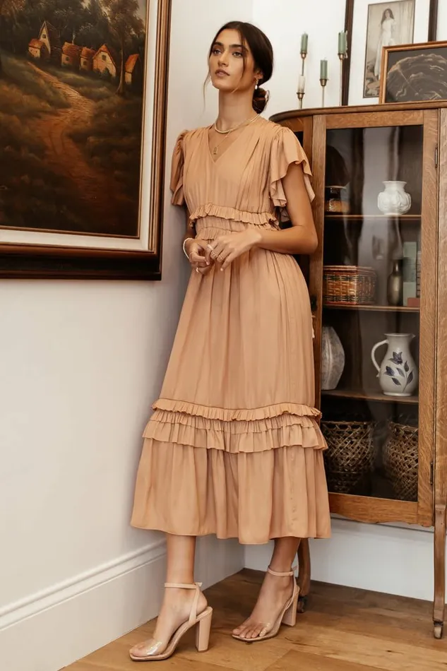 Willa Ruffle Dress In Peach Peach Women Bohme Dresses