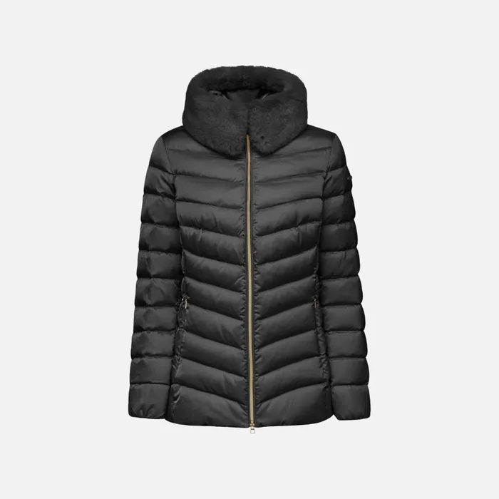 Woman Geox Down Jackets BETTANIE WOMAN Black Short Down Jacket Black