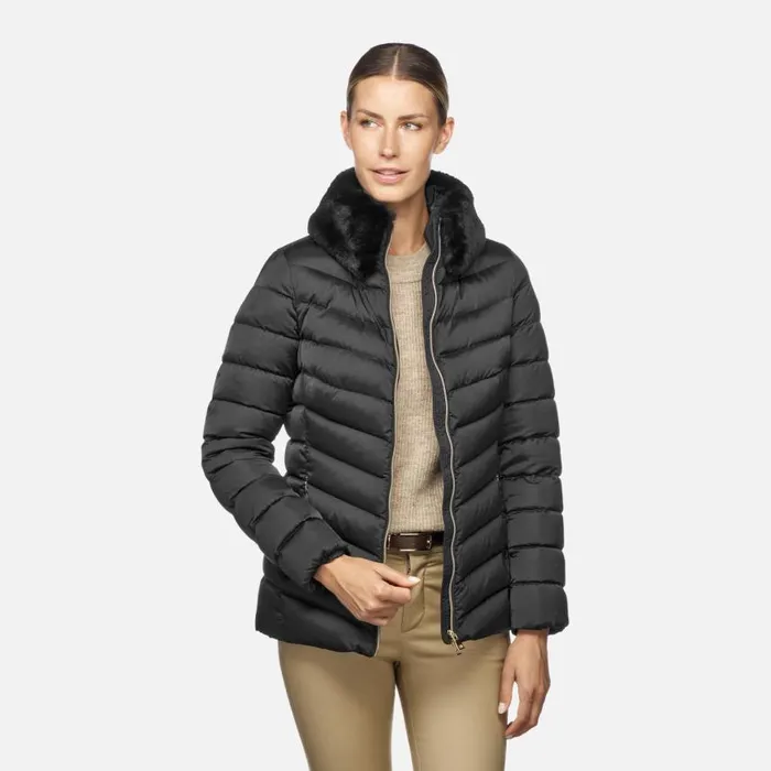 Woman Geox Down Jackets BETTANIE WOMAN Black Short Down Jacket Black