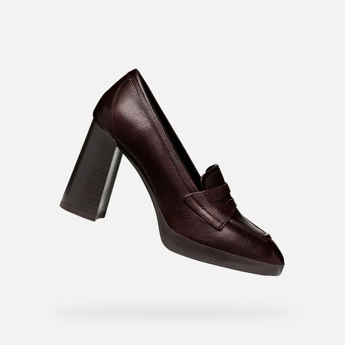 Woman Geox Heels TEULADA WOMAN Wine Heeled Loafers Wine
