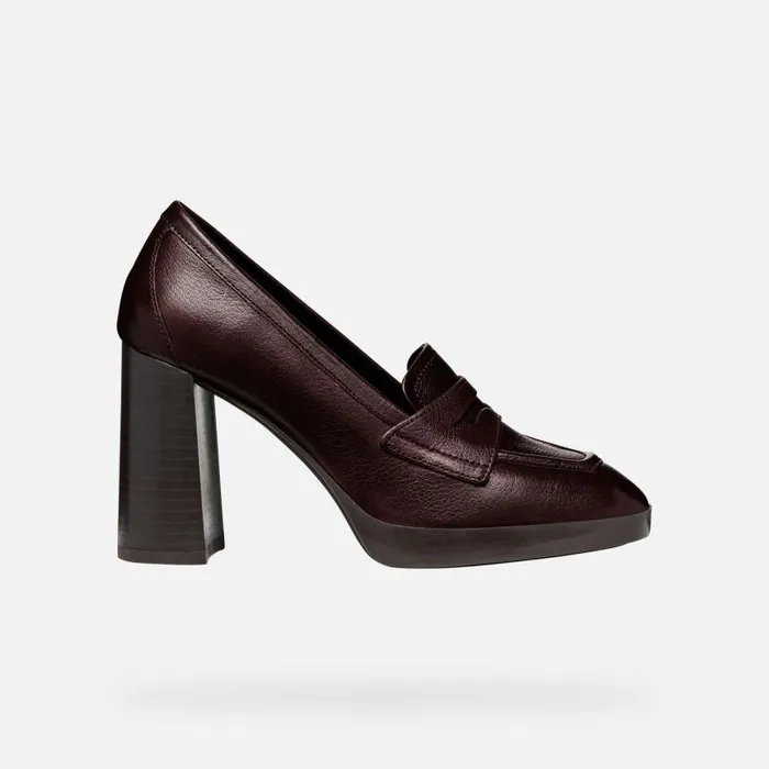 Woman Geox Heels TEULADA WOMAN Wine Heeled Loafers Wine