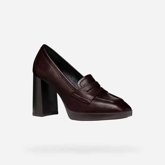 Woman Geox Heels TEULADA WOMAN Wine Heeled Loafers Wine
