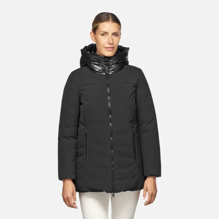 Woman Geox Jackets SPHERICA WOMAN BlackBlack Reversible Jacket Blackblack