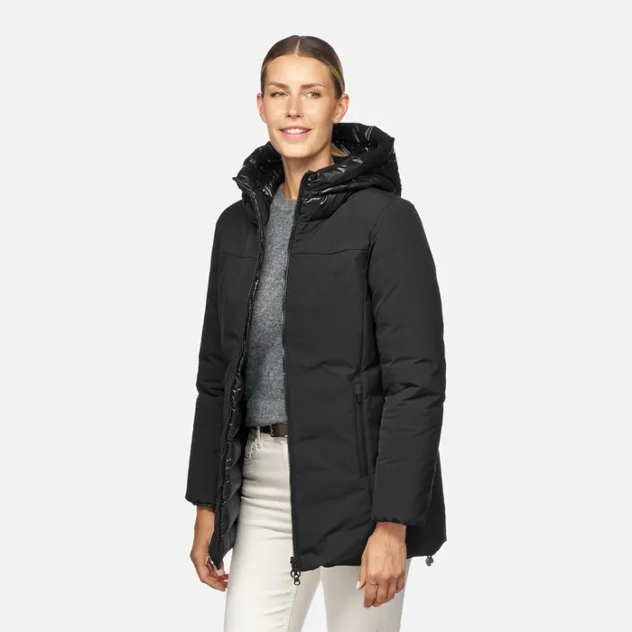 Woman Geox Jackets SPHERICA WOMAN BlackBlack Reversible Jacket Blackblack