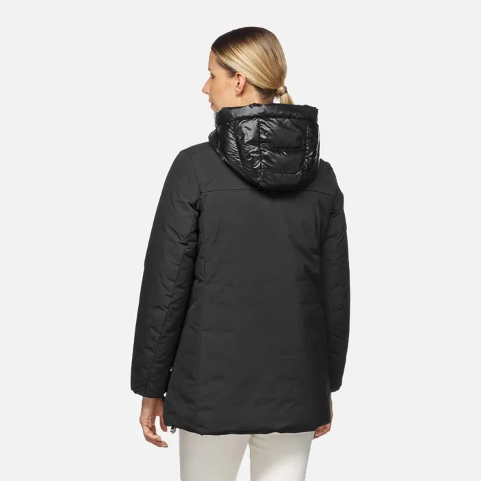 Woman Geox Jackets SPHERICA WOMAN BlackBlack Reversible Jacket Blackblack