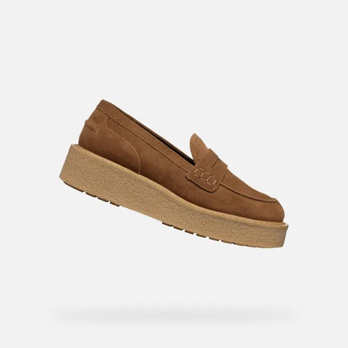 Woman Geox Loafers ELIDEA WOMAN Dark Camel Suede Loafers Dark Camel