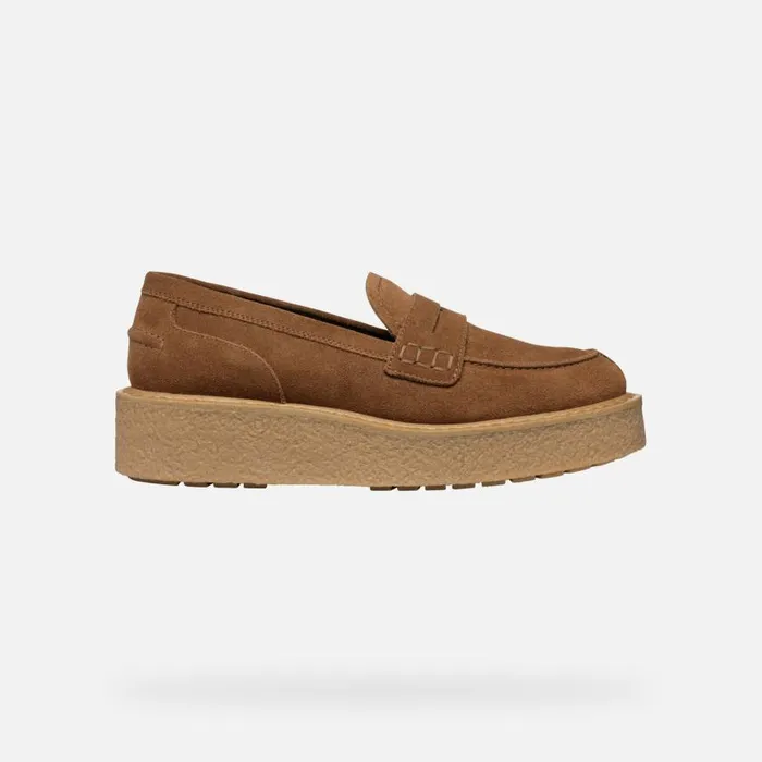 Woman Geox Loafers ELIDEA WOMAN Dark Camel Suede Loafers Dark Camel