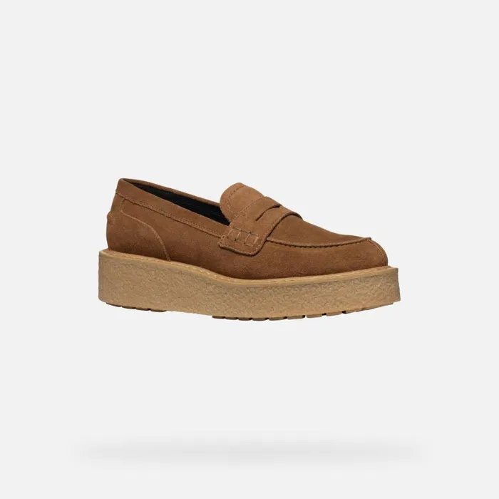 Woman Geox Loafers ELIDEA WOMAN Dark Camel Suede Loafers Dark Camel