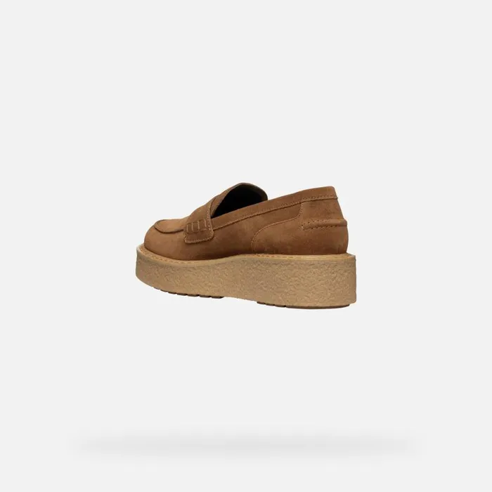 Woman Geox Loafers ELIDEA WOMAN Dark Camel Suede Loafers Dark Camel