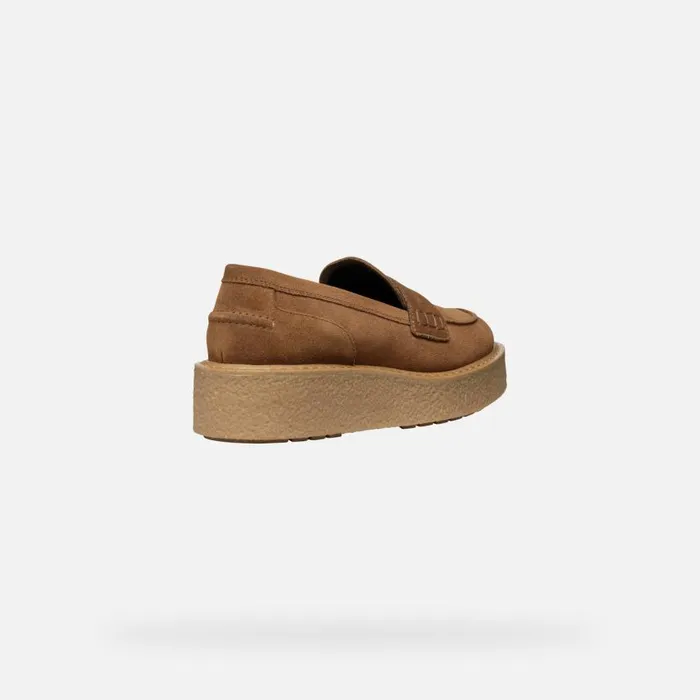 Woman Geox Loafers ELIDEA WOMAN Dark Camel Suede Loafers Dark Camel