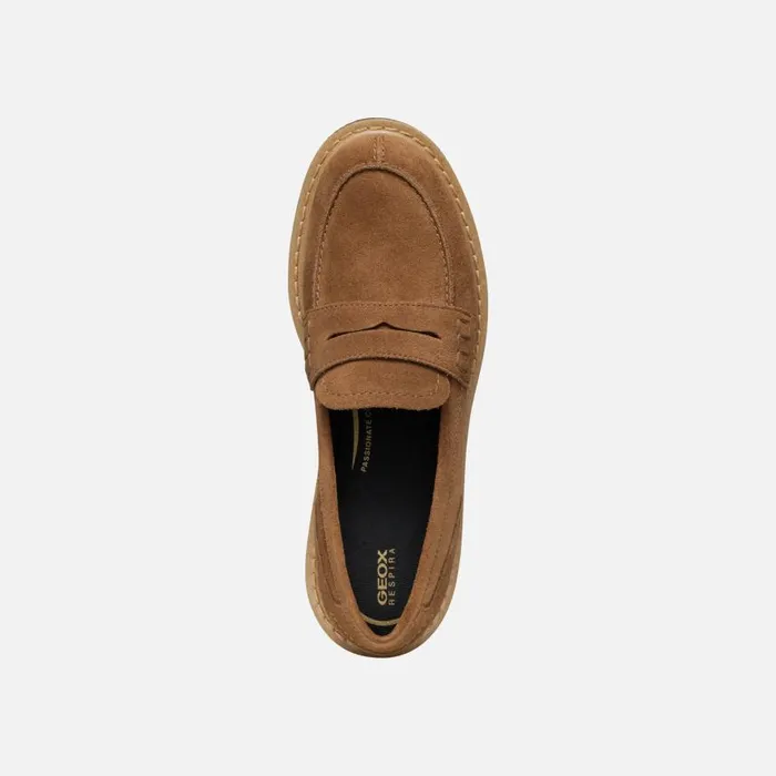 Woman Geox Loafers ELIDEA WOMAN Dark Camel Suede Loafers Dark Camel