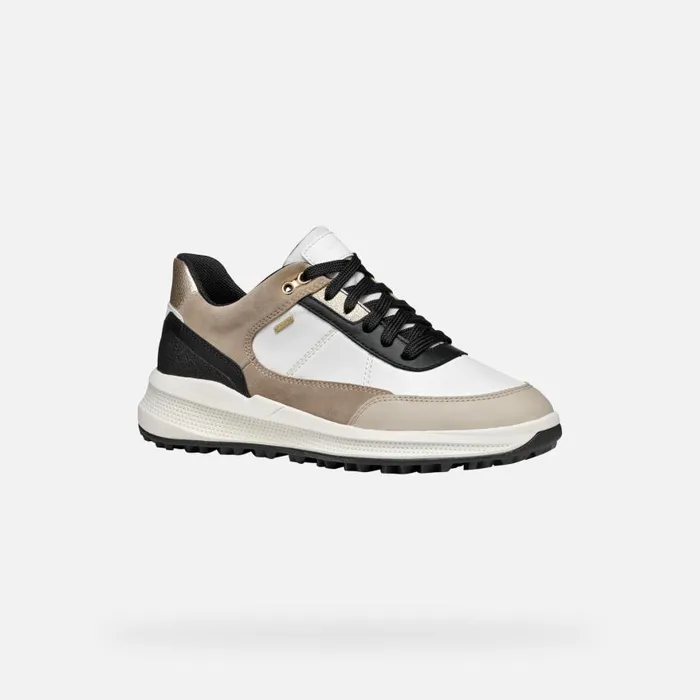 Woman Geox Sneakers PG1X ABX WOMAN WhiteLight Taupe Waterproof Trainers Whitelight Taupe