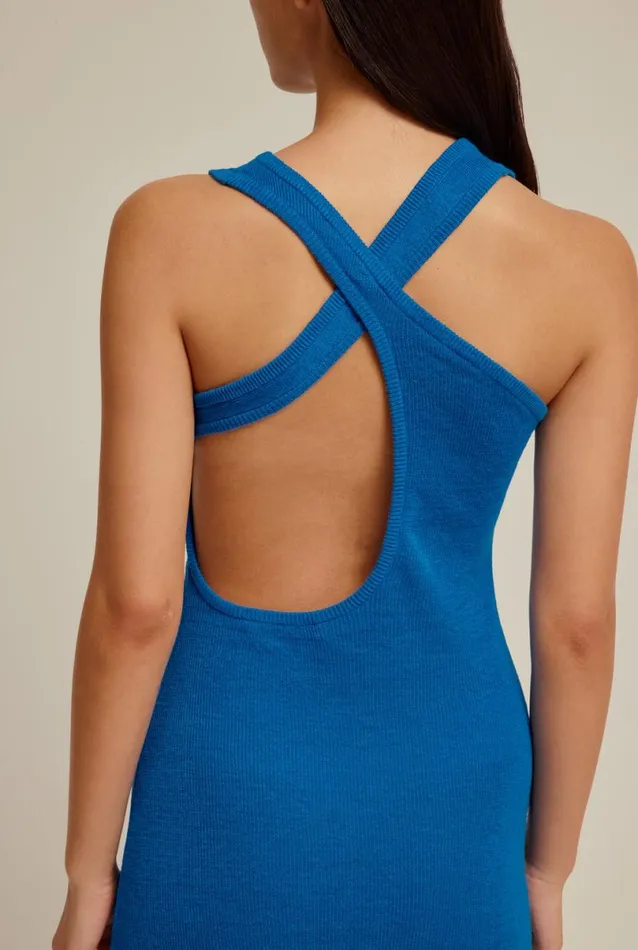 Woman Venroy Dresses Linen Knitted Cross Back Dress