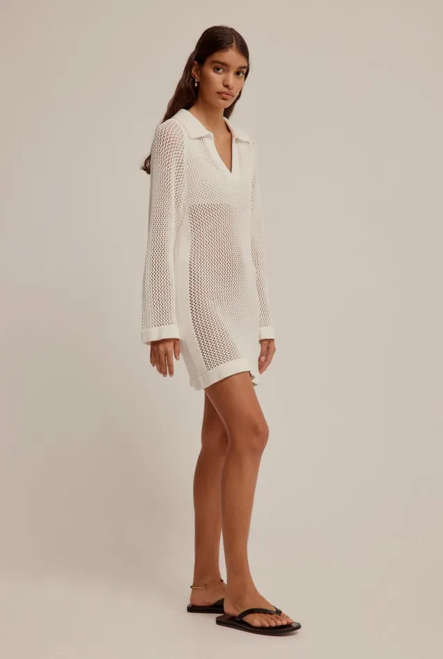 Woman Venroy Knitwear Crochet Border Kaftan Mini Dress
