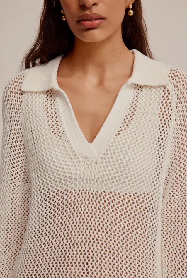 Woman Venroy Knitwear Crochet Border Kaftan Mini Dress