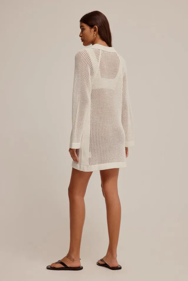 Woman Venroy Knitwear Crochet Border Kaftan Mini Dress