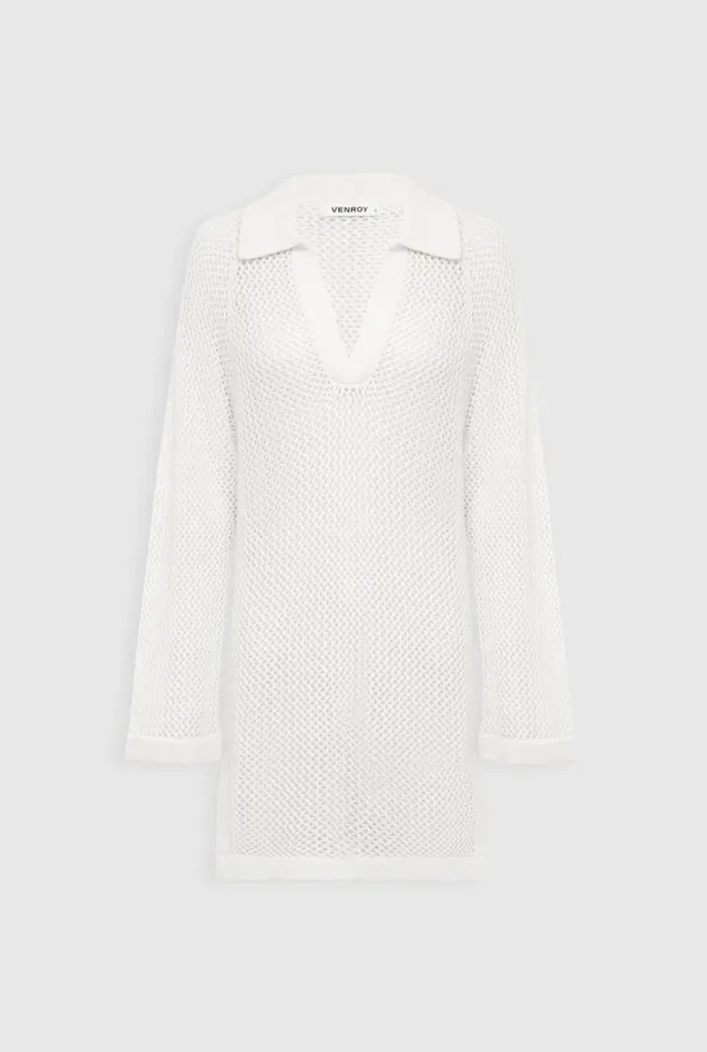 Woman Venroy Knitwear Crochet Border Kaftan Mini Dress