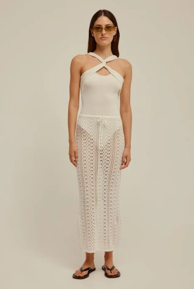Woman Venroy Knitwear Crochet Knit Skirt