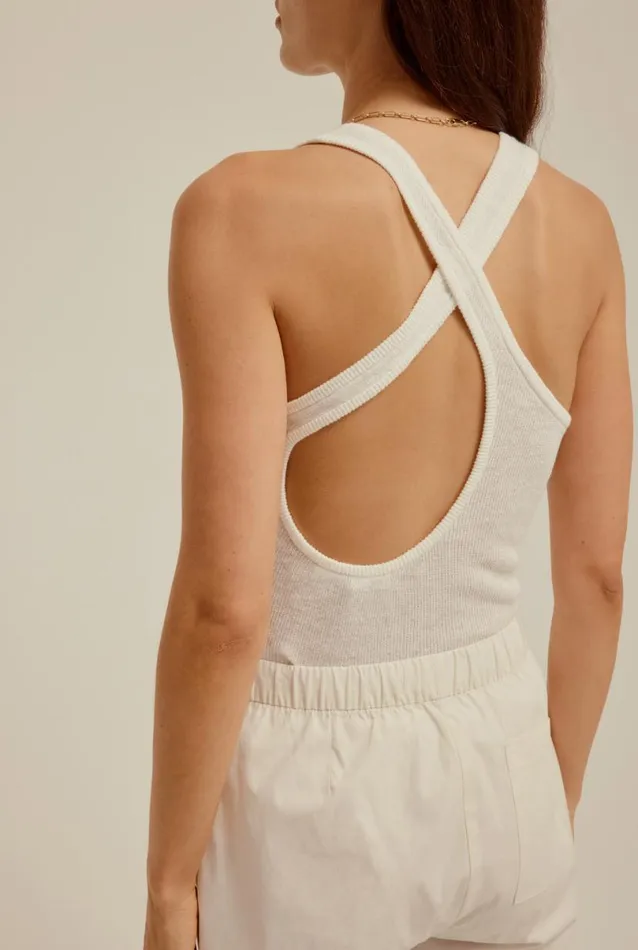 Woman Venroy Knitwear Linen Knitted Cross Back Top