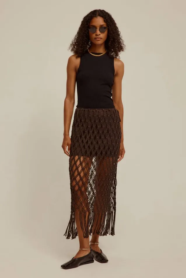 Woman Venroy Knitwear Macrame Midi Skirt