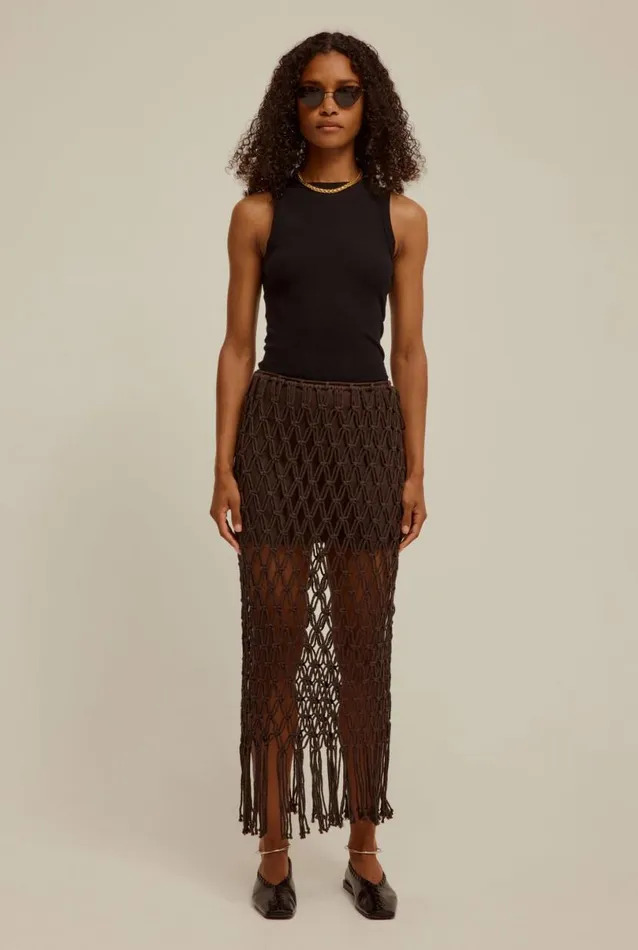 Woman Venroy Knitwear Macrame Midi Skirt