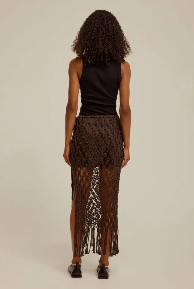 Woman Venroy Knitwear Macrame Midi Skirt