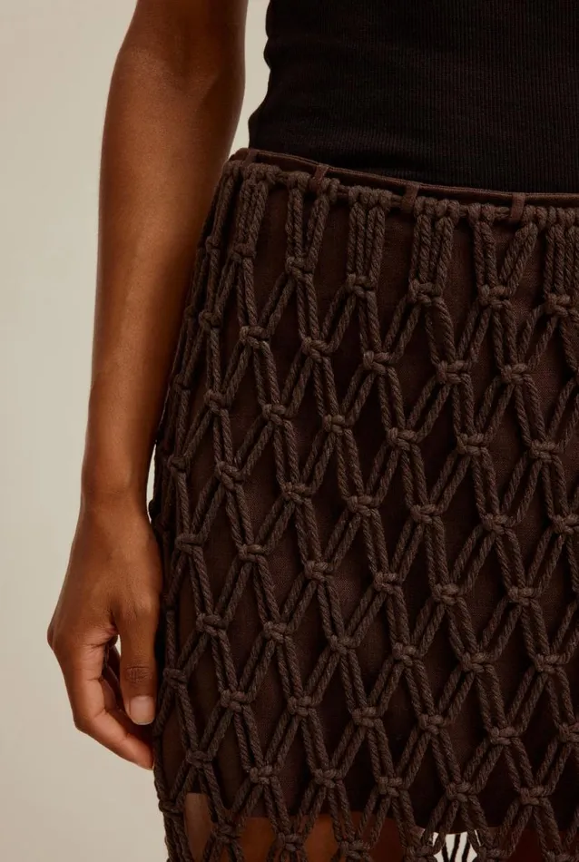 Woman Venroy Knitwear Macrame Midi Skirt