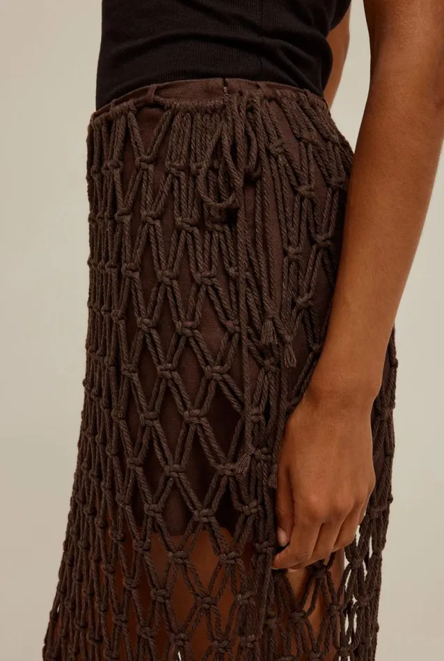 Woman Venroy Knitwear Macrame Midi Skirt