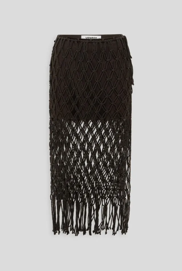 Woman Venroy Knitwear Macrame Midi Skirt