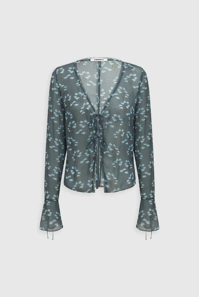 Woman Venroy Tops Sheer Tie Front Top