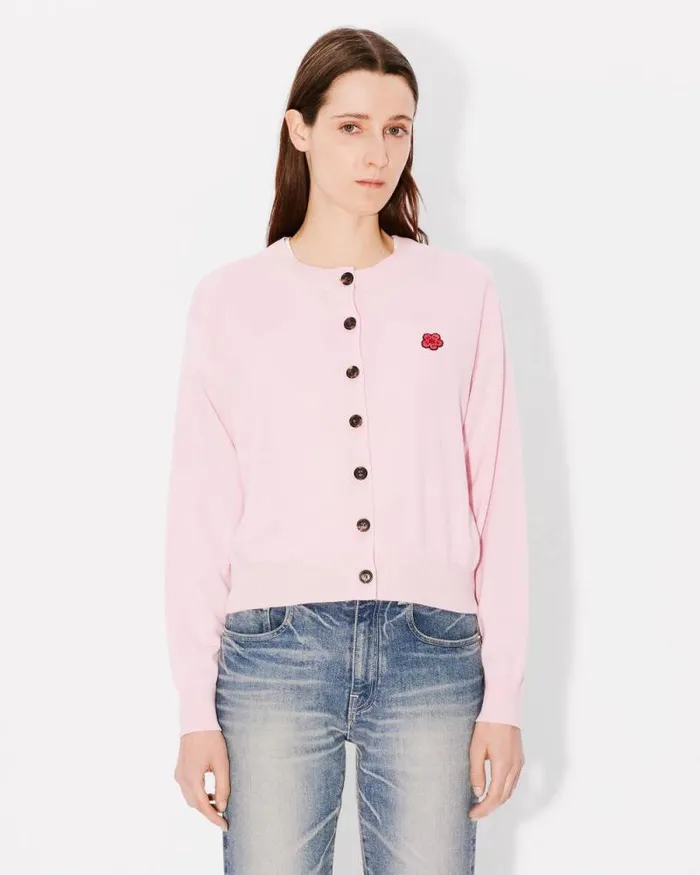Women 039Boke Flower039 Embroidered Crewneck Cardigan In Wool Faded Pink Kenzo Sweaters And Cardigans