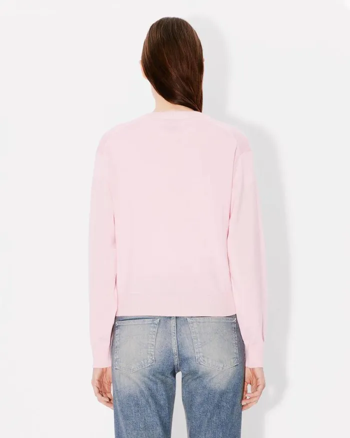 Women 039Boke Flower039 Embroidered Crewneck Cardigan In Wool Faded Pink Kenzo Sweaters And Cardigans