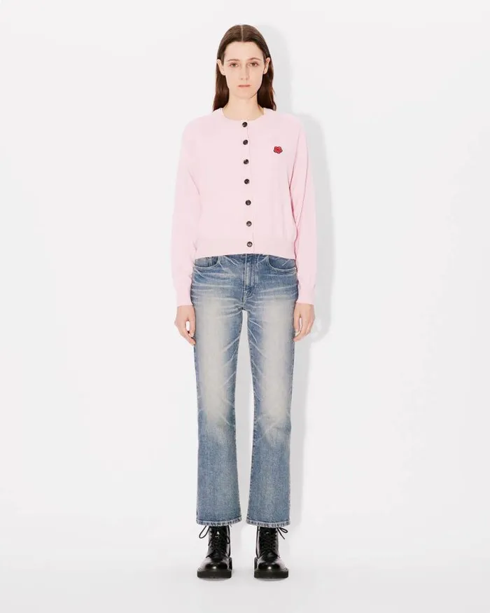 Women 039Boke Flower039 Embroidered Crewneck Cardigan In Wool Faded Pink Kenzo Sweaters And Cardigans