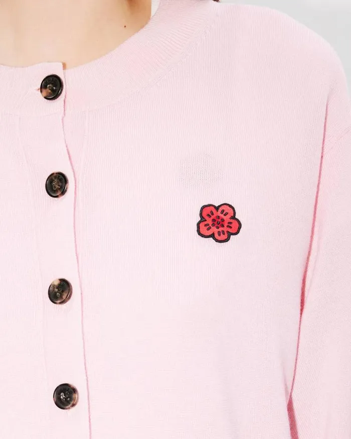 Women 039Boke Flower039 Embroidered Crewneck Cardigan In Wool Faded Pink Kenzo Sweaters And Cardigans