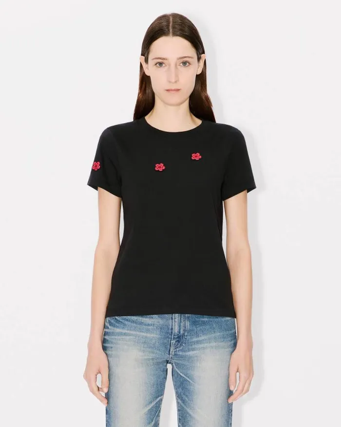 Women 039Boke Flower039 Embroidered Tshirt In Cotton Black Kenzo Tshirts And Polos
