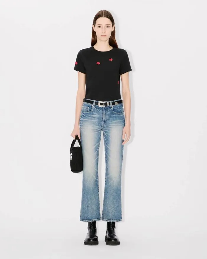 Women 039Boke Flower039 Embroidered Tshirt In Cotton Black Kenzo Tshirts And Polos