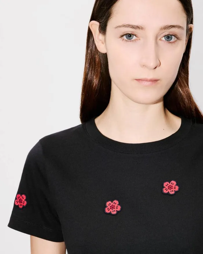 Women 039Boke Flower039 Embroidered Tshirt In Cotton Black Kenzo Tshirts And Polos