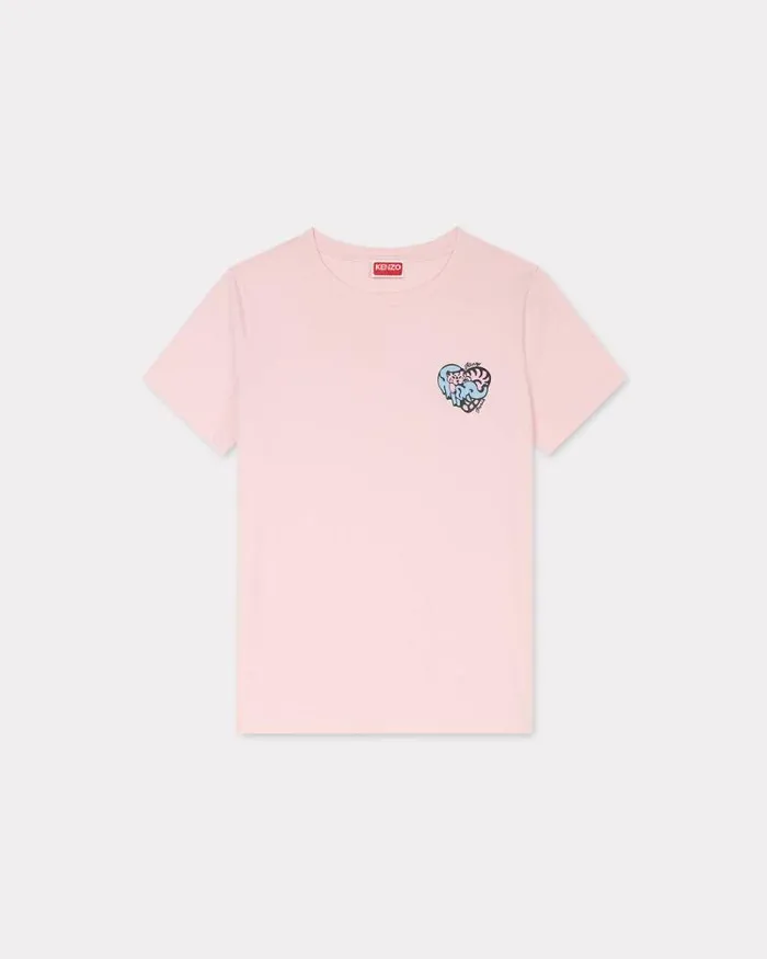 Women 039KENZO Jungle Heart039 Embroidered Tshirt In Cotton Faded Pink Kenzo Tshirts And Polos Women 039KENZO Jungle Heart039 Embroidered Tshirt In Cotton Faded Pink Kenzo Tshirts And Polos
