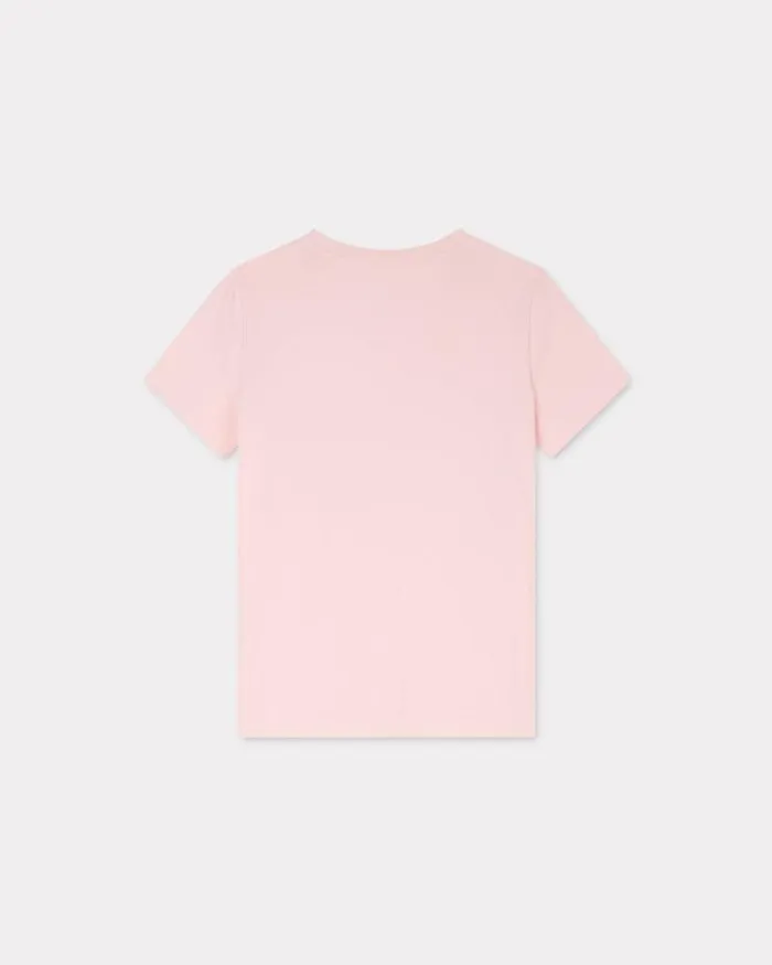 Women 039KENZO Jungle Heart039 Embroidered Tshirt In Cotton Faded Pink Kenzo Tshirts And Polos