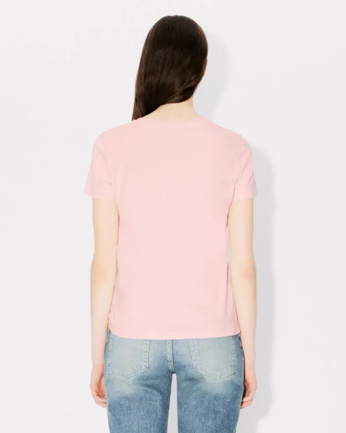 Women 039KENZO Jungle Heart039 Embroidered Tshirt In Cotton Faded Pink Kenzo Tshirts And Polos