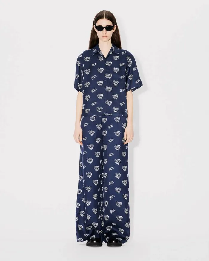Women 039KENZO Jungle Heart039 Pajama Pants Midnight Blue Kenzo Pants And Shorts