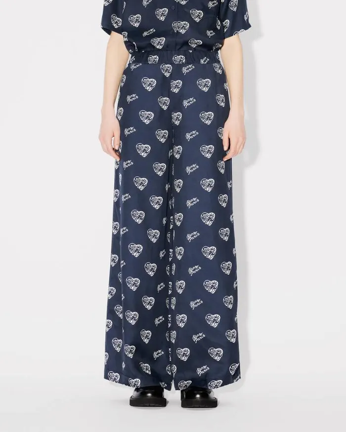 Women 039KENZO Jungle Heart039 Pajama Pants Midnight Blue Kenzo Pants And Shorts