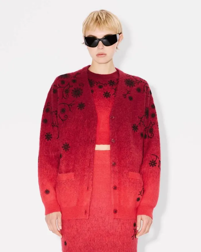 Women 039KENZO Marguerite039 Embroidered Cardigan Cherry Kenzo Sweaters And Cardigans