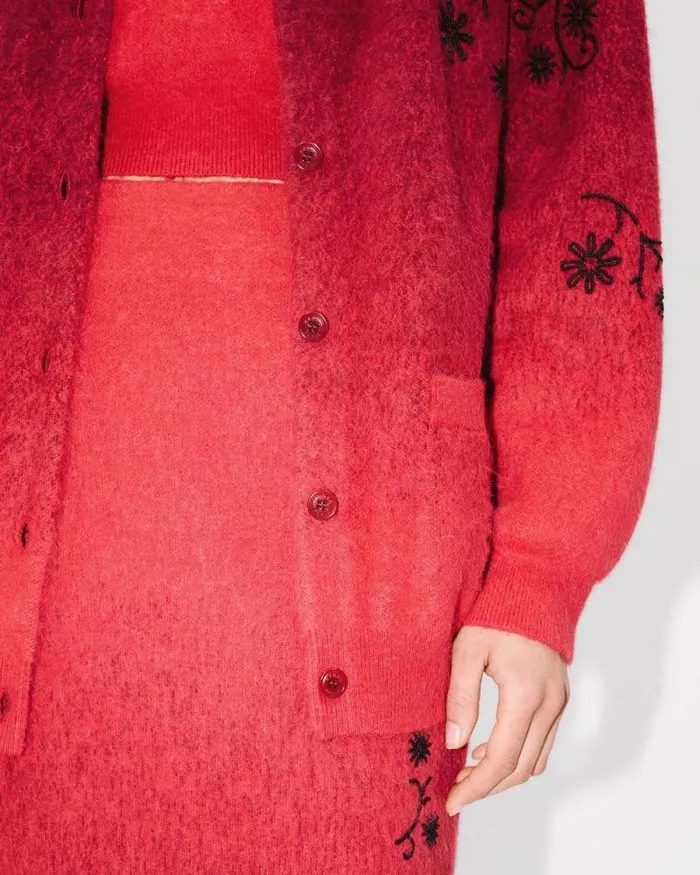 Women 039KENZO Marguerite039 Embroidered Cardigan Cherry Kenzo Sweaters And Cardigans