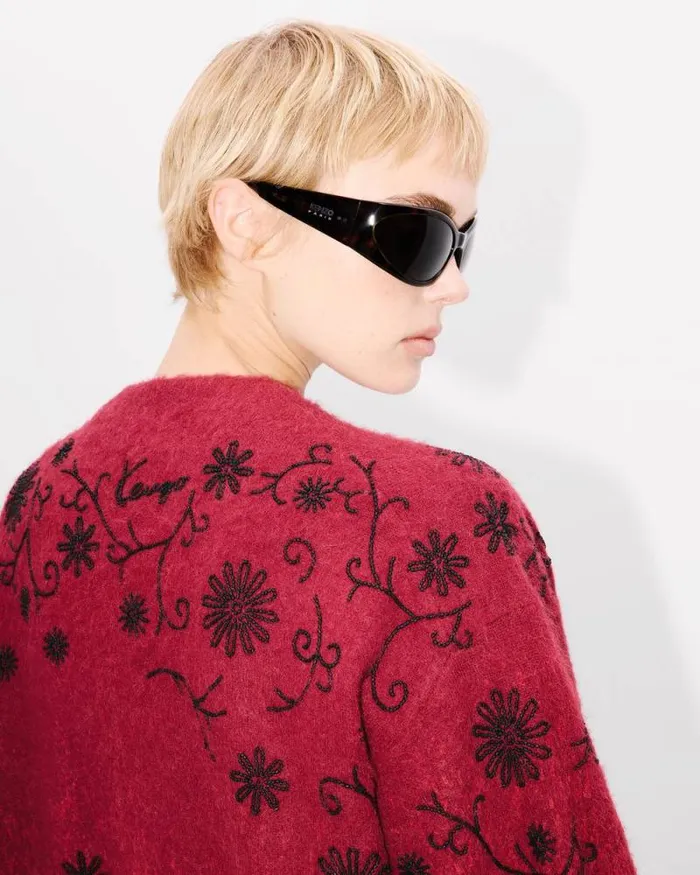 Women 039KENZO Marguerite039 Embroidered Cardigan Cherry Kenzo Sweaters And Cardigans