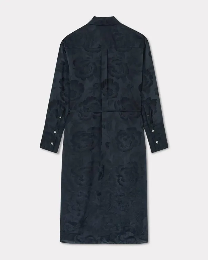 Women 039KENZO Peonies039 Midi Shirt Dress In Silk Viscose Black Kenzo Tailoring