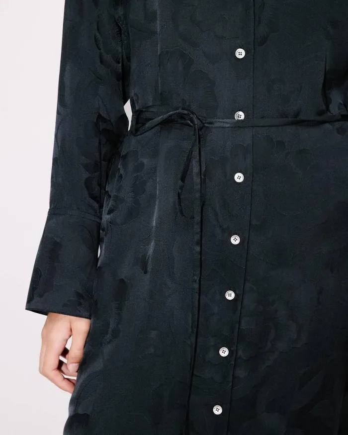 Women 039KENZO Peonies039 Midi Shirt Dress In Silk Viscose Black Kenzo Tailoring